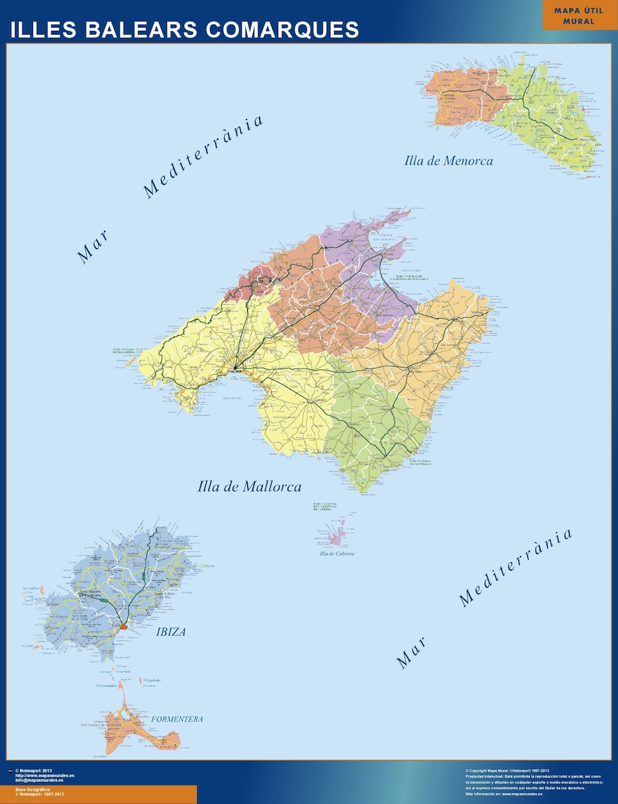 Carte îles Baléares Plastifiée Magnétique